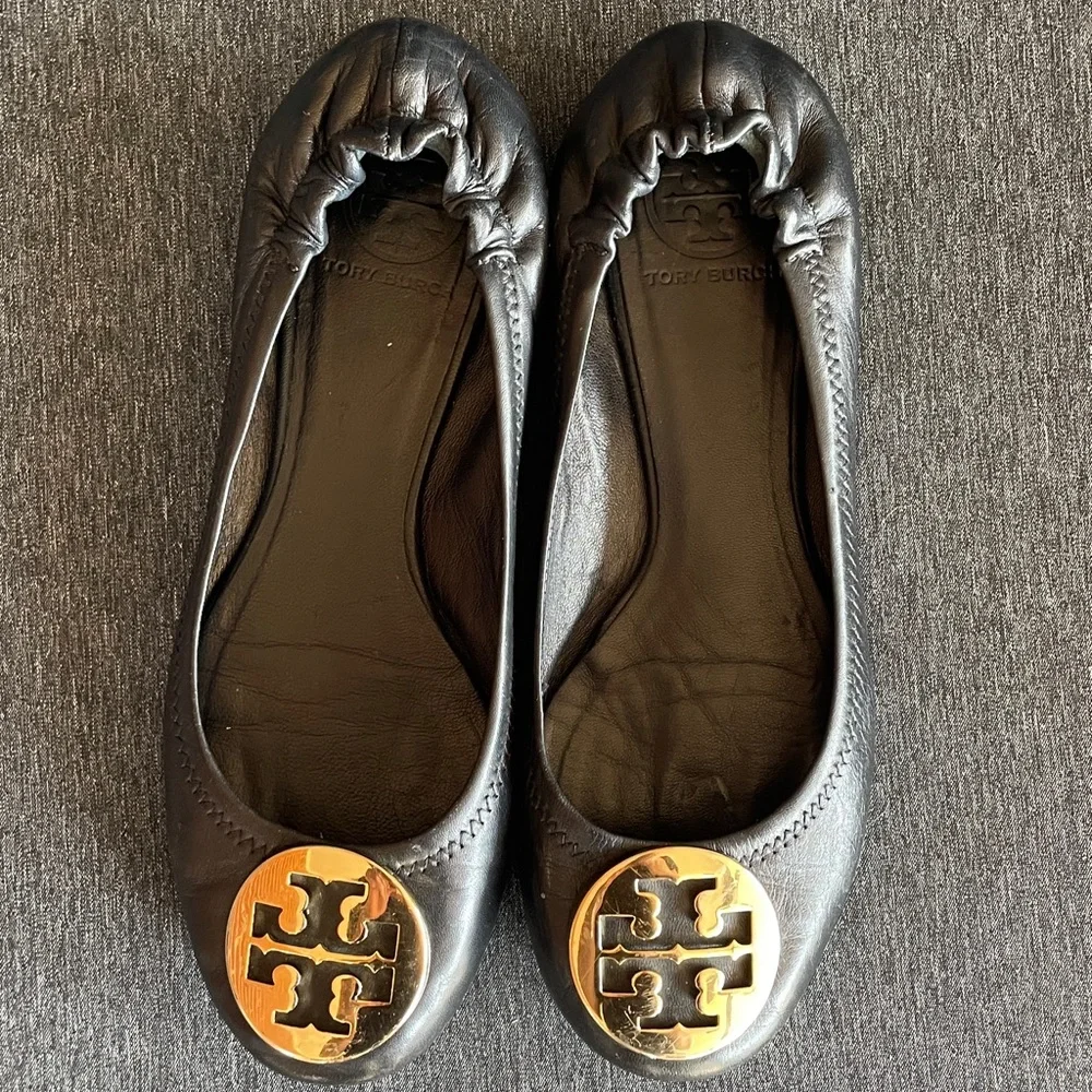 Tory Burch Caroline black leather ballerina flats US 7